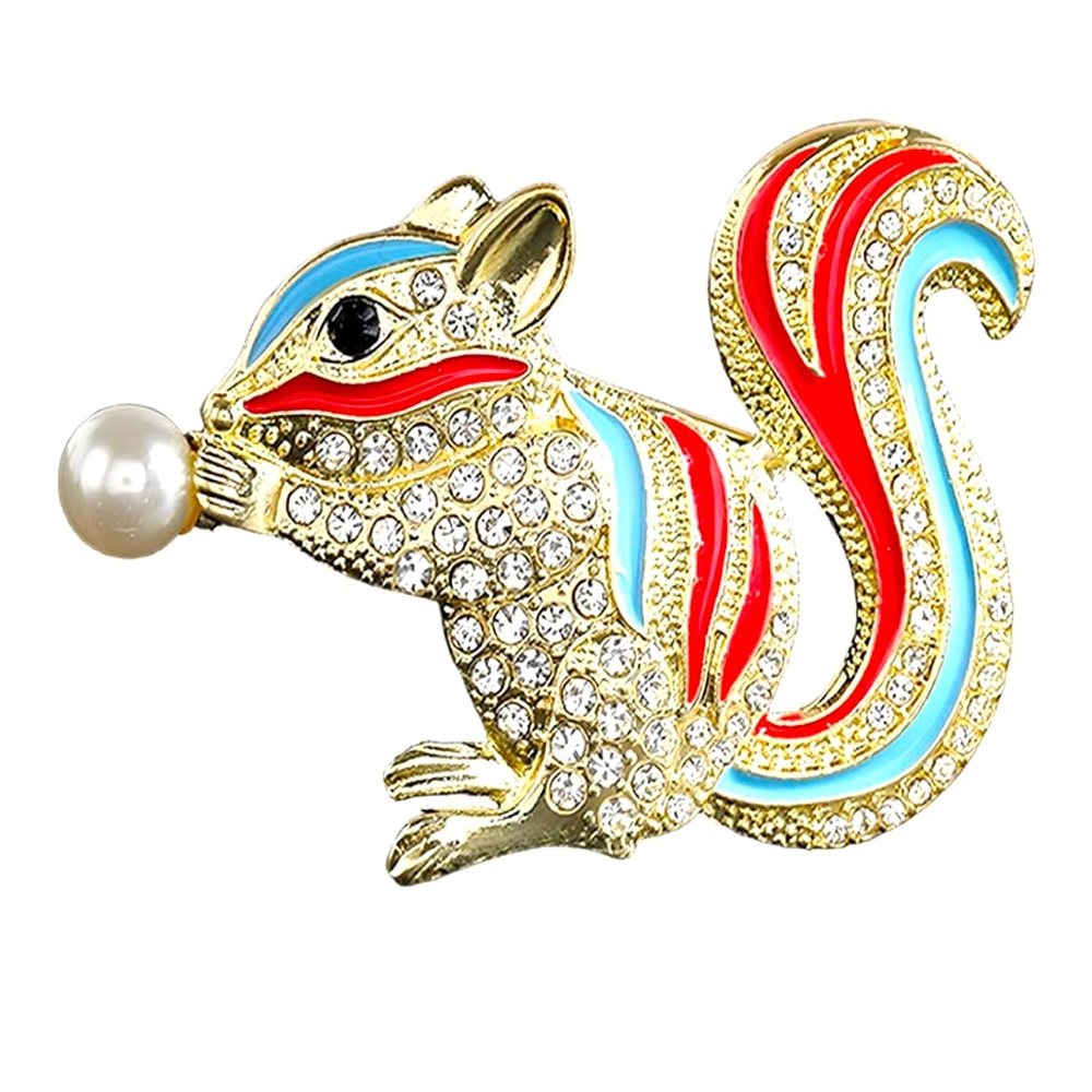 Cute Vintage Neiman Marcus Squirrel holding Pearl Pin Brooch